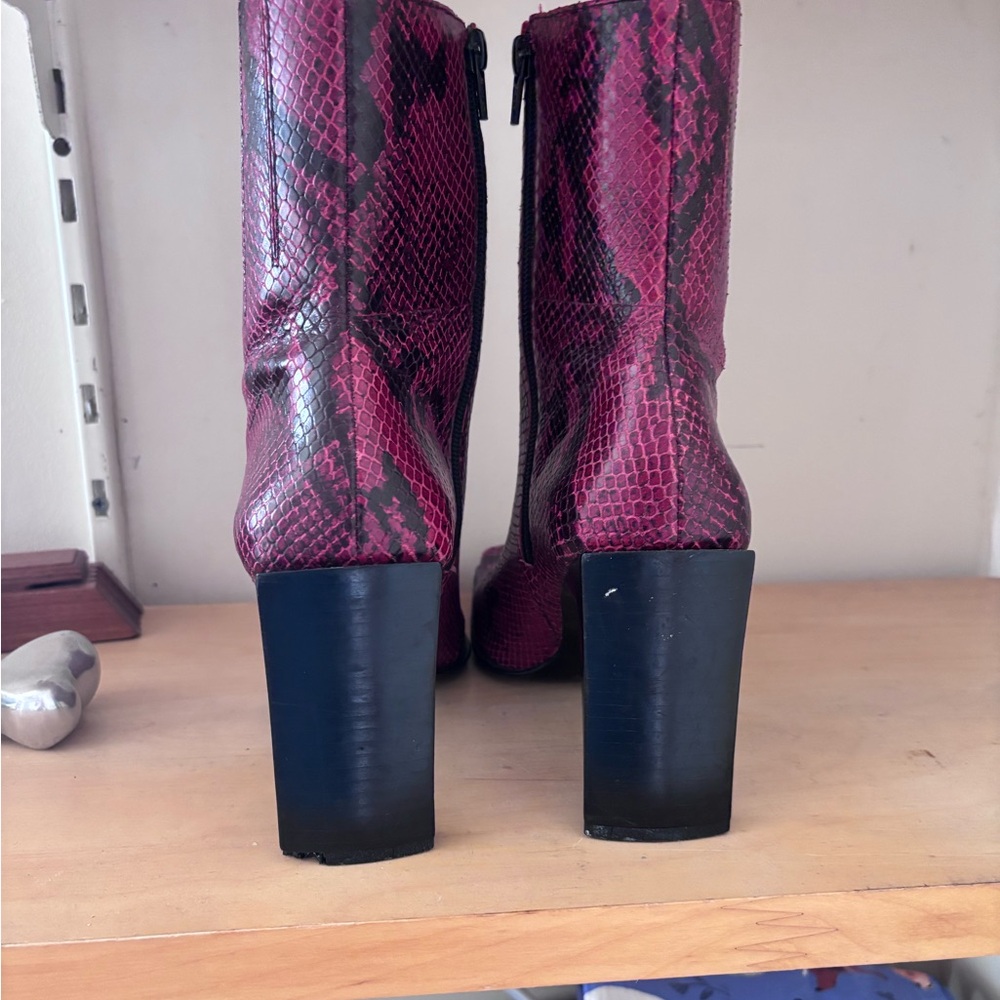 Women's Red Snake-Print Ankle Boots - Picture 3 of 6